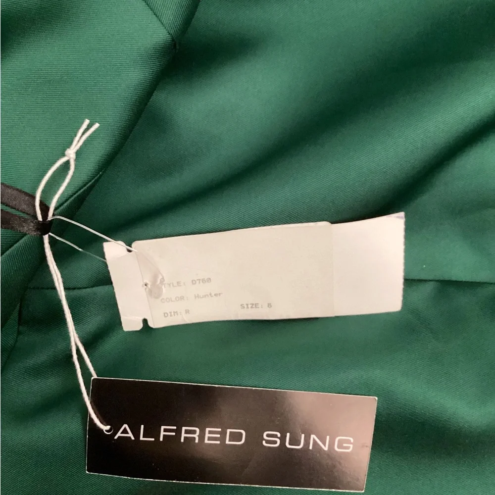 NWT Alfred Sung Off-the-Shoulder Gown Size 8 in Green Satin - Picture 12 of 15